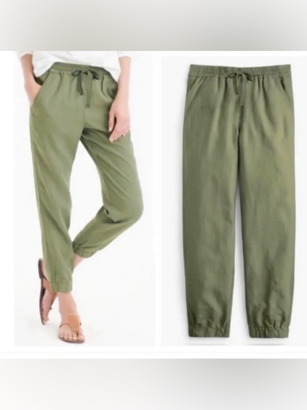 J crew point sur linen Olive Drawstring Jogger Pants - size 4